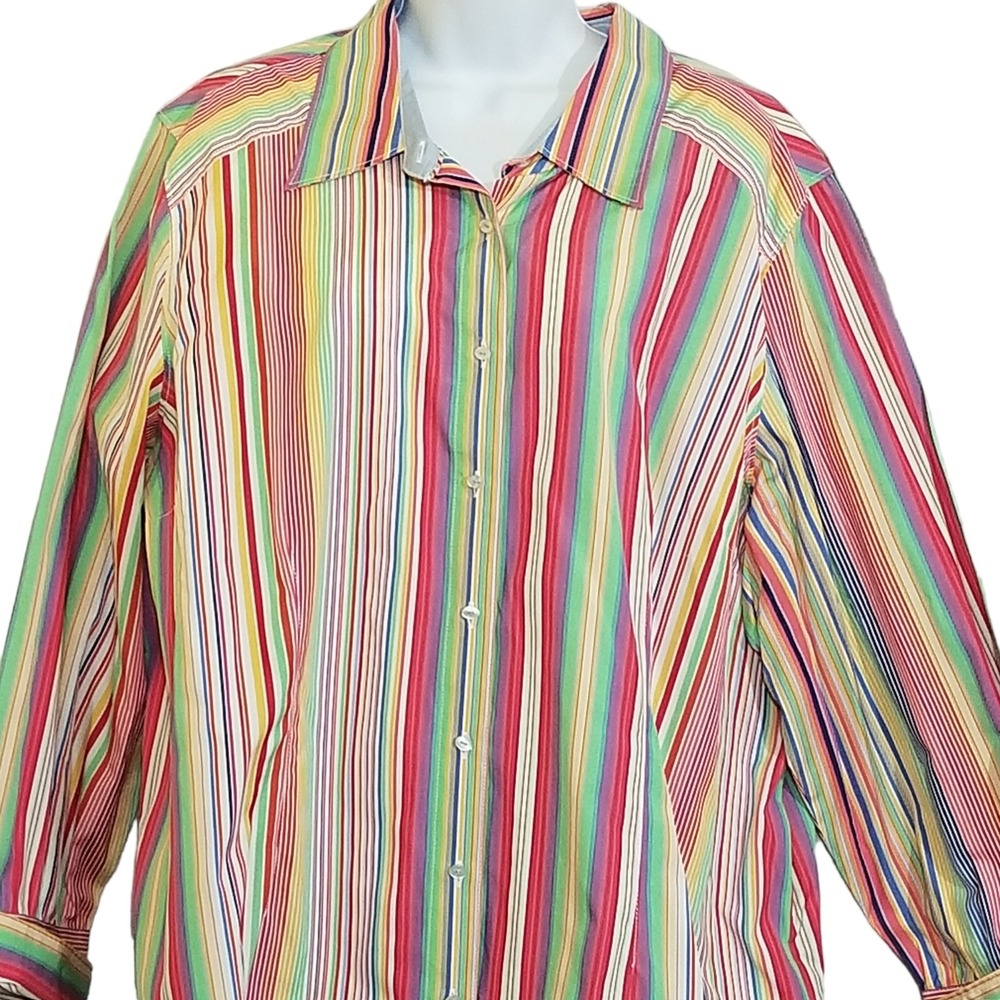 Tommy Hilfiger Woman Shirt 22 Striped Flip Cuff Long Sleeve Vintage 04 Button Up